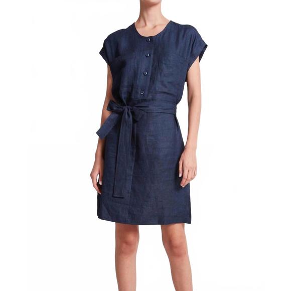 NEW ADROIT ATELIER tanner cap sleeve popover dress in navy